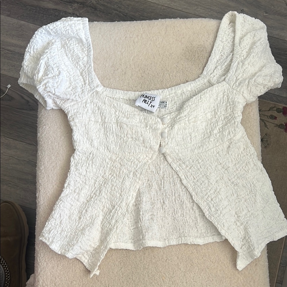 Princess Polly White Smocked Puff Sleeve Blouse